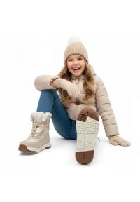 Big-Star - Beżowe Śniegowce Big Star Ocieplane Buty Dziecięce. Okazja: na spacer. Kolor: beżowy. Materiał: syntetyk, materiał, skóra ekologiczna, futro. Szerokość cholewki: normalna. Wzór: aplikacja. Sezon: zima #7