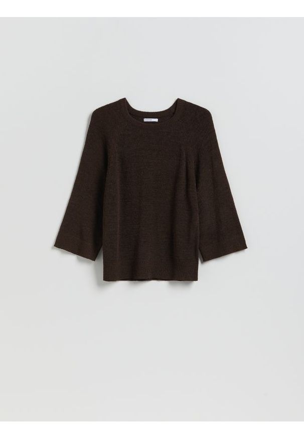 Reserved - Gładki sweter - brązowy. Kolor: brązowy. Materiał: dzianina. Wzór: gładki