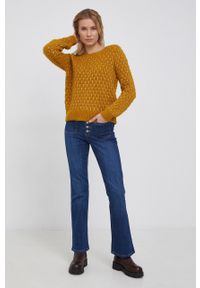 Vero Moda Sweter damski kolor żółty. Okazja: na co dzień. Kolor: żółty. Materiał: poliester, materiał, dzianina. Długość rękawa: długi rękaw. Długość: długie. Wzór: ze splotem. Styl: casual #3