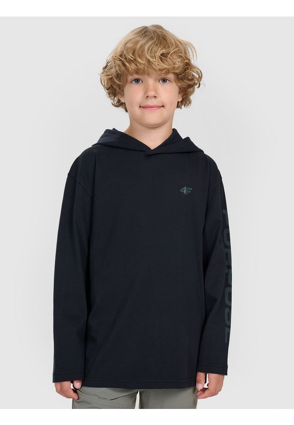 4f - 4F Longsleeve regular z nadrukiem chłopięcy - czarny 134 (8-9 lat). Typ kołnierza: kaptur. Kolor: czarny. Długość rękawa: długi rękaw. Długość: długie. Wzór: nadruk. Sezon: lato