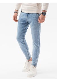 Ombre Clothing - Spodnie męskie jeansowe SLIM FIT P1077 - jasny jeans - XXL. Materiał: jeans. Styl: klasyczny