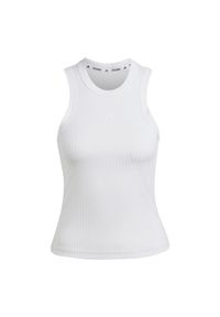 Adidas - Koszulka All Gym Seasonal Rib Tight Fit Tonal 3-Stripes Tank. Kolor: biały. Materiał: dzianina, materiał. Długość rękawa: bez rękawów