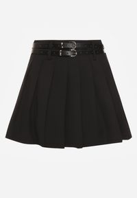 Renee - Czarna Rozkloszowana Spódnica z Bawełny z Paskami ze Sprzączkami Bayla. Okazja: na co dzień, na spotkanie biznesowe. Kolor: czarny. Materiał: bawełna. Styl: biznesowy, elegancki, casual, klasyczny, sportowy #5