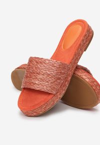 Renee - Pomarańczowe Klapki Alphecca. Nosek buta: otwarty. Kolor: pomarańczowy. Materiał: materiał. Obcas: na platformie #2