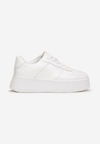 Renee - Białe Sznurowane Sneakersy na Platformie z Bieżnikiem Arvilla. Kolor: biały. Materiał: materiał, skóra. Obcas: na platformie #2