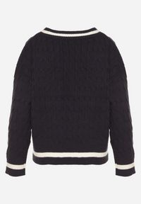 Born2be - Granatowy Sweter Preppy z Domieszką Kaszmiru Zdobiony Strukturalnym Splotem Lorentie. Okazja: na spotkanie biznesowe, do pracy, na co dzień. Typ kołnierza: dekolt w serek. Kolor: niebieski. Materiał: kaszmir. Wzór: aplikacja, ze splotem. Styl: elegancki, biznesowy, klasyczny, casual #5