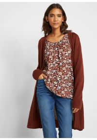 bonprix - Długi sweter dzianinowy bez zapięcia, długi rękaw. Kolor: brązowy. Materiał: dzianina. Długość rękawa: długi rękaw. Długość: długie #1