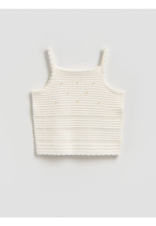 Reserved - Dzianinowy top - złamana biel. Materiał: dzianina. Długość rękawa: na ramiączkach