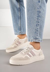 Born2be - Beżowe Skórzane Sneakersy z Paskami Andaxele. Okazja: na co dzień. Zapięcie: pasek. Kolor: beżowy. Materiał: skóra #6