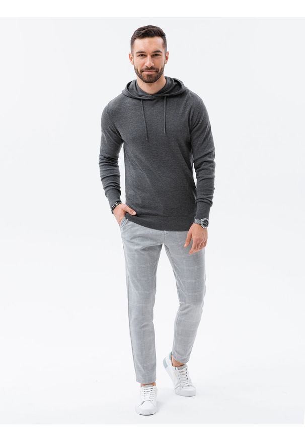 Ombre Clothing - Sweter męski z kapturem - szary melanż V1 E187 - XXL. Typ kołnierza: kaptur. Kolor: szary. Materiał: nylon, bawełna. Wzór: melanż