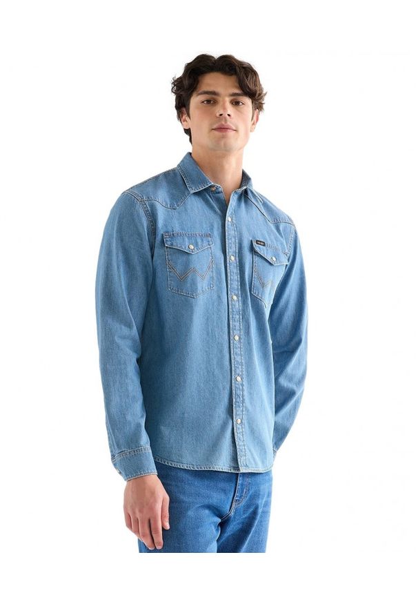 Wrangler - MĘSKA KOSZULA JEANSOWA WRANGLER WESTERN SHIRT LAKE 112378474. Materiał: jeans