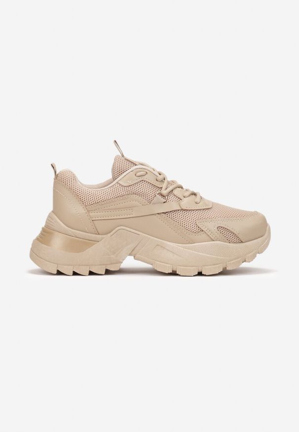 Renee - Ciemnobeżowe Sneakersy Dorameia. Wysokość cholewki: przed kostkę. Nosek buta: okrągły. Zapięcie: sznurówki. Kolor: beżowy. Materiał: jeans, materiał. Wzór: aplikacja