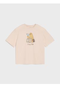 Sinsay - Bawełniana koszulka z nadrukiem Pusheen the Cat - beżowy. Kolor: beżowy. Materiał: bawełna. Wzór: nadruk #1