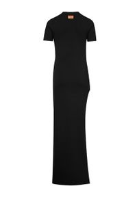MUUV Sukienka Side Slit kolor czarny maxi dopasowana. Okazja: na co dzień. Kolor: czarny. Materiał: bawełna, elastan. Długość rękawa: krótki rękaw. Typ sukienki: proste. Styl: casual. Długość: maxi #3