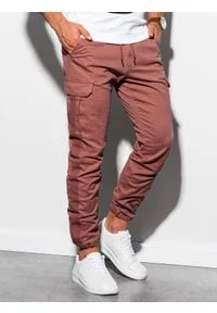 Ombre Clothing - Spodnie męskie joggery P893 - ceglaste - XL. Kolor: czerwony. Materiał: elastan, bawełna. Wzór: aplikacja #1