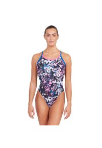 ZOGGS - Strój Kąpielowy Zoggs Flowerbox Sprintback - Rozmiar 32. Kolor: fioletowy. Wzór: nadruk #1