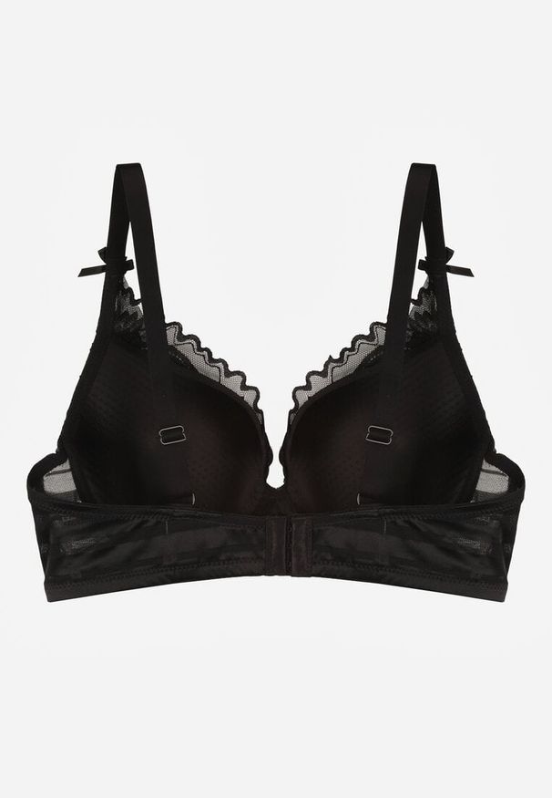 Born2be - Czarny Biustonosz Koronkowy z Kokardkami Themikaia. Kolor: czarny. Materiał: koronka