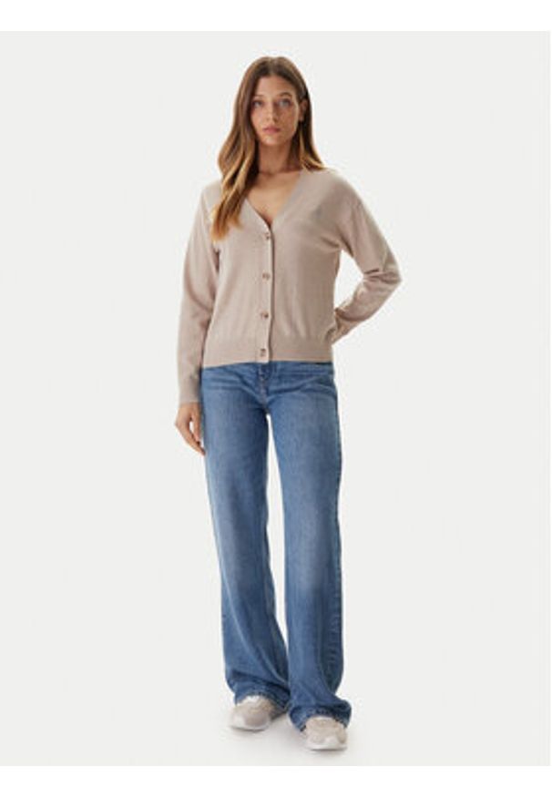 Guess Jeans Kardigan W4BR16 Z3HO2 Beżowy Regular Fit. Kolor: beżowy. Materiał: syntetyk