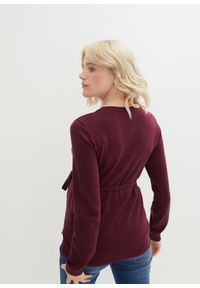 bonprix - Sweter ciążowy z 100% bawełny, z wiązanym paskiem. Kolekcja: moda ciążowa. Kolor: fioletowy. Materiał: bawełna