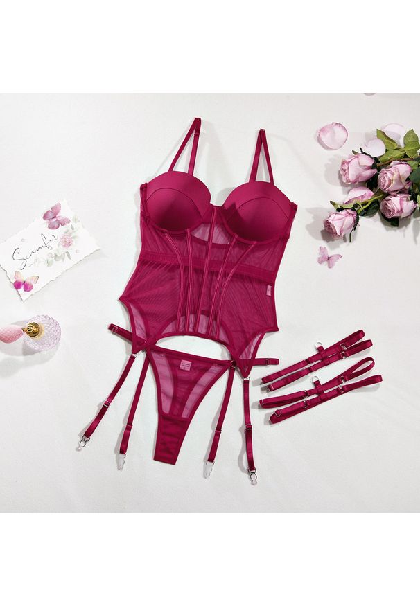 Intica - Komplet bielizny push-up z regulowanymi paskami Kalindi. Kolor: czerwony. Materiał: tkanina, materiał