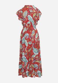 Born2be - Czerwona Bawełniana Sukienka Boho z Gumką w Talii i Wzorem Paisley Sirrelia. Kolor: czerwony. Materiał: bawełna. Wzór: paisley. Styl: boho #4
