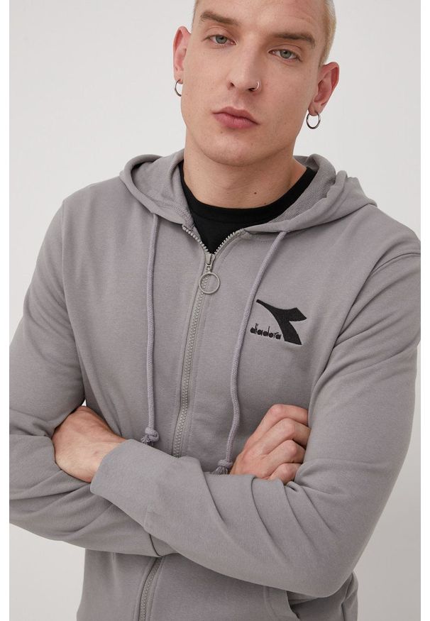 Diadora bluza męska kolor szary z kapturem z aplikacją. Okazja: na co dzień. Typ kołnierza: kaptur. Kolor: szary. Materiał: bawełna. Wzór: aplikacja. Styl: casual
