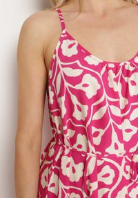 Born2be - Fuksjowa Sukienka na Cienkich Ramiączkach o Trapezowym Kroju z Wiązaniem na Troczek Cavriella. Okazja: na co dzień. Kolor: różowy. Długość rękawa: na ramiączkach. Sezon: lato. Typ sukienki: trapezowe. Styl: klasyczny, casual, elegancki #4