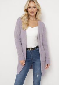Born2be - Fioletowy Puszysty Kardigan Niezapinany Heliture. Kolekcja: plus size. Kolor: fioletowy. Materiał: dzianina. Długość rękawa: długi rękaw. Długość: długie