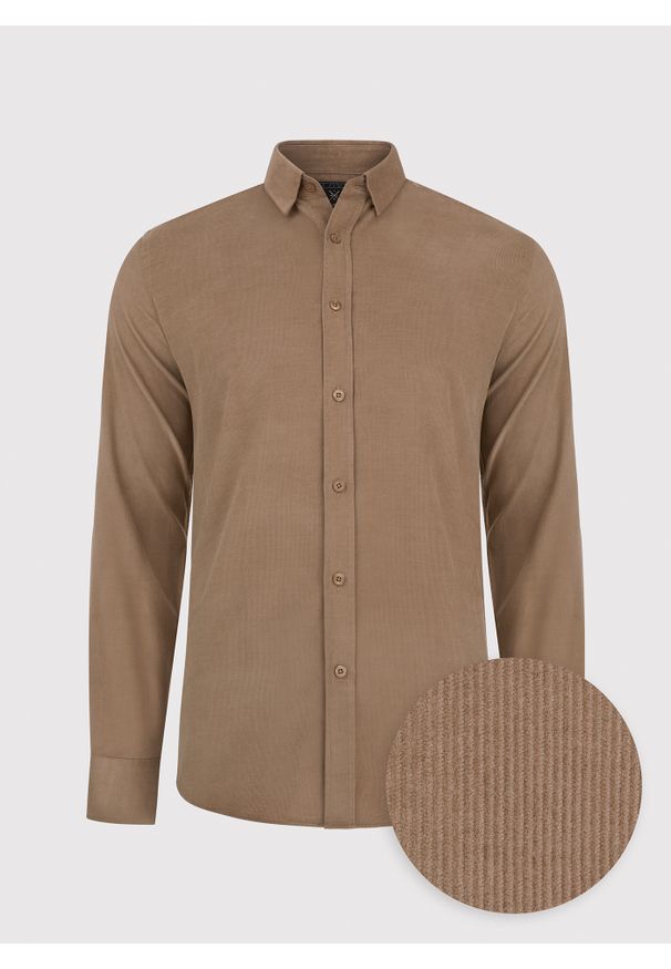 Pako Lorente - PAKO LORENTE – Sztruksowa koszula męska w kolorze beżowym. Kolor: beżowy, czarny. Materiał: sztruks. Długość rękawa: długi rękaw. Długość: długie