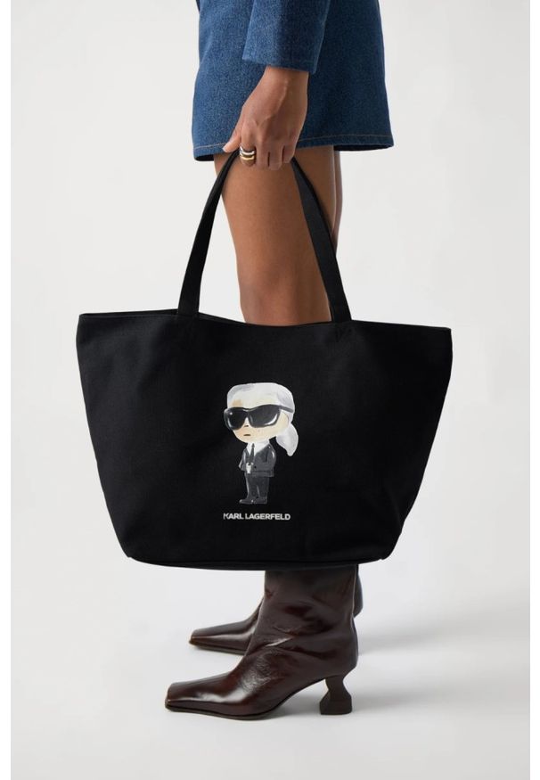 Karl Lagerfeld - KARL LAGERFELD Czarna shopperka damska Ikon Aquarelle. Kolor: czarny. Styl: elegancki, casual