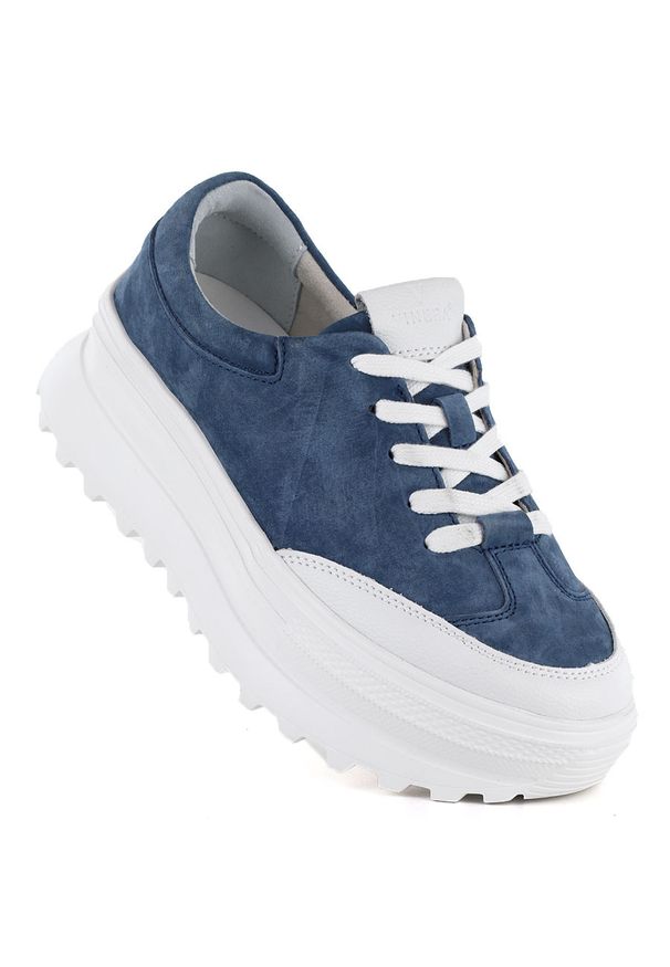 Vinceza - Skórzane półbuty damskie na platformie niebieskie Vince. Okazja: na co dzień. Kolor: niebieski. Materiał: skóra. Szerokość cholewki: normalna. Obcas: na platformie. Styl: casual, sportowy