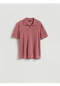Reserved - Sweter polo z domieszką lnu - brudny róż. Typ kołnierza: polo. Kolor: różowy. Materiał: len