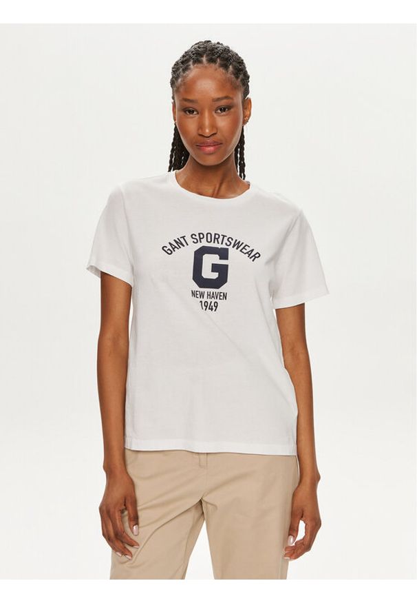 GANT - Gant T-Shirt Logo 4200849 Biały Regular Fit. Kolor: biały. Materiał: bawełna