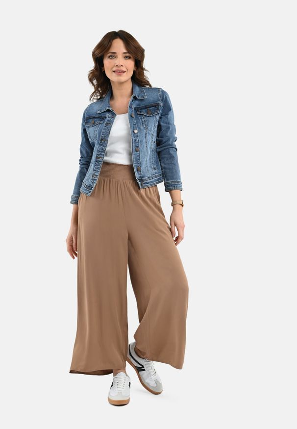 Volcano - Luźne, szerokie spodnie R-AMINA. Materiał: wiskoza, skóra, materiał. Sezon: wiosna, lato. Styl: klasyczny