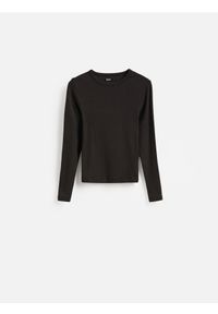 Reserved - Longsleeve z modalem - ciemnobrązowy. Kolor: brązowy. Materiał: bawełna, dzianina. Długość rękawa: długi rękaw #1
