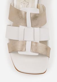 Born2be - Białe Skórzane Klapki na Słupku z Przeplatanymi Paskami Orinnore. Okazja: na wesele, na co dzień, na ślub cywilny. Kolor: biały. Materiał: skóra. Wzór: ażurowy, paski. Obcas: na słupku. Styl: casual, elegancki. Wysokość obcasa: średni #7