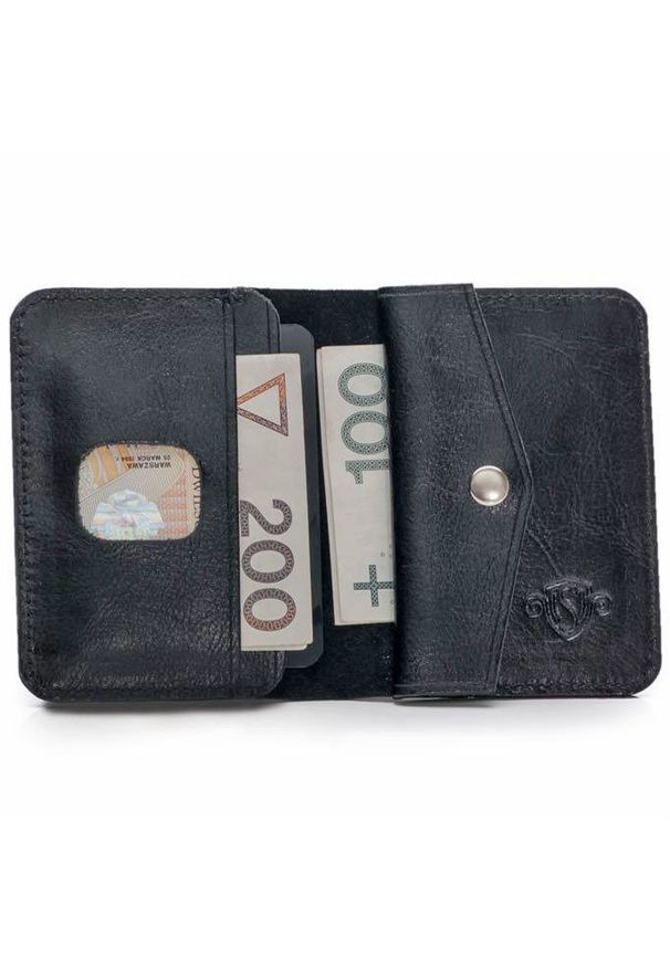 Solier - Skórzany cienki portfel męski z bilonówką SOLIER SW16 SLIM czarny. Kolor: czarny. Materiał: skóra