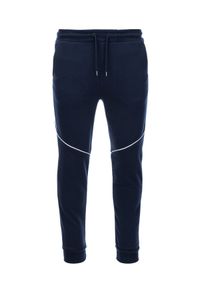 Ombre Clothing - Spodnie męskie dresowe joggery z kontrastowymi elementami - granatowe V3 OM-PASK-22FW-001 - XXL. Kolor: niebieski. Materiał: dresówka. Wzór: geometria #3