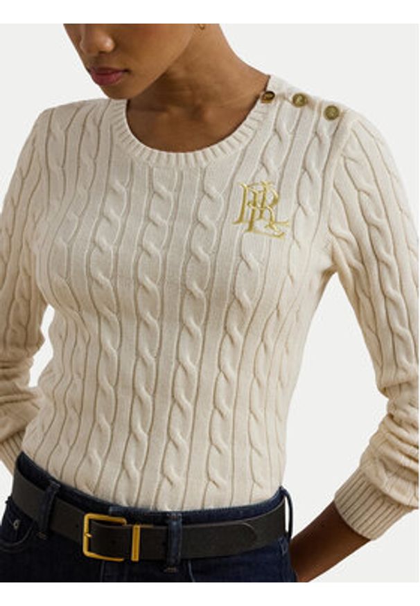 Lauren Ralph Lauren Sweter 200932223002 Écru Slim Fit. Materiał: bawełna