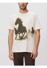 Reserved - T-shirt regular z nadrukiem - złamana biel. Materiał: dzianina, bawełna. Wzór: nadruk #1