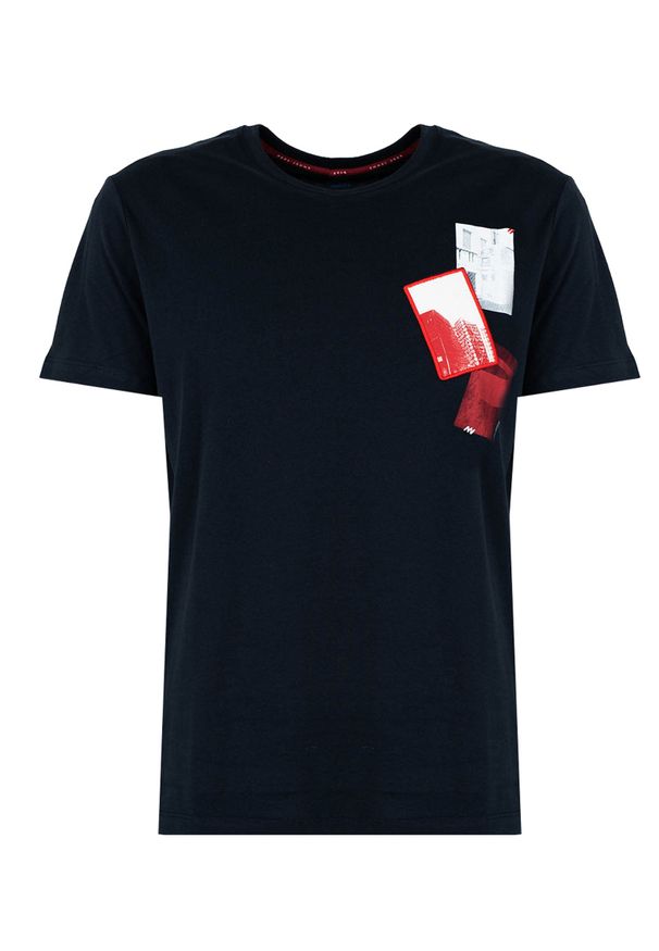 Pepe Jeans T-shirt "Solam" | PM508501 | Solam | Mężczyzna | Granatowy. Okazja: na co dzień. Kolor: niebieski. Materiał: bawełna. Długość: krótkie. Wzór: aplikacja, nadruk. Styl: casual