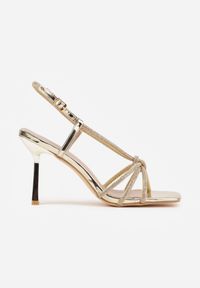 Renee - Złote Sandały VIES na Obcasie z Cyrkoniowymi Paseczkami Selvielle. Zapięcie: sprzączka. Kolor: złoty. Materiał: skóra. Wzór: aplikacja. Sezon: lato. Obcas: na obcasie. Wysokość obcasa: średni #3