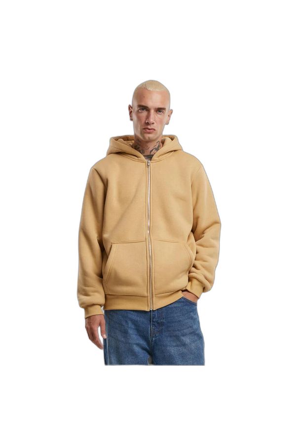 Bluza z kapturem zapinana na zamek z sherpy Urban Classics. Typ kołnierza: kaptur. Kolor: beżowy. Sezon: zima