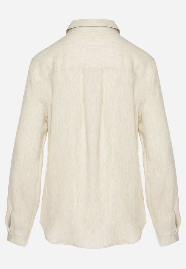 Born2be - Beżowa Klasyczna Koszula z Wiskozy Melriza. Okazja: na co dzień, na spotkanie biznesowe. Typ kołnierza: kołnierzyk klasyczny. Kolor: beżowy. Materiał: wiskoza. Długość rękawa: długi rękaw. Długość: długie. Wzór: prążki. Styl: klasyczny