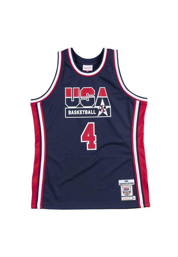 Mitchell & Ness - Autentyczny strój Team USA Christian Laettner. Kolor: niebieski. Materiał: jersey. Sport: koszykówka