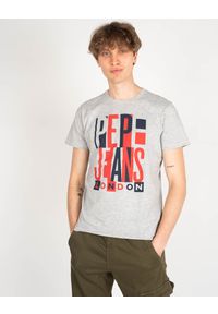 Pepe Jeans T-shirt "Davy" | PM507739 | Davy | Mężczyzna | Szary. Okazja: na co dzień. Kolor: szary. Materiał: bawełna, wiskoza. Wzór: aplikacja, nadruk. Styl: casual