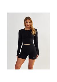 BESHAPED - Longsleeve fitness damski Beshaped Power Up! bezszwowy. Kolor: czarny. Materiał: nylon. Sport: fitness