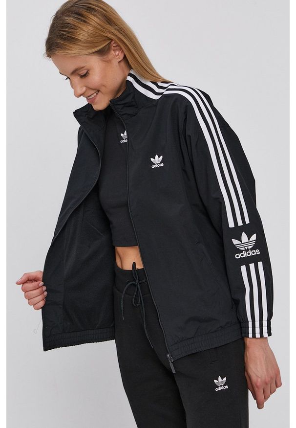 adidas Originals Kurtka damska kolor czarny przejściowa. Okazja: na co dzień. Kolor: czarny. Styl: casual