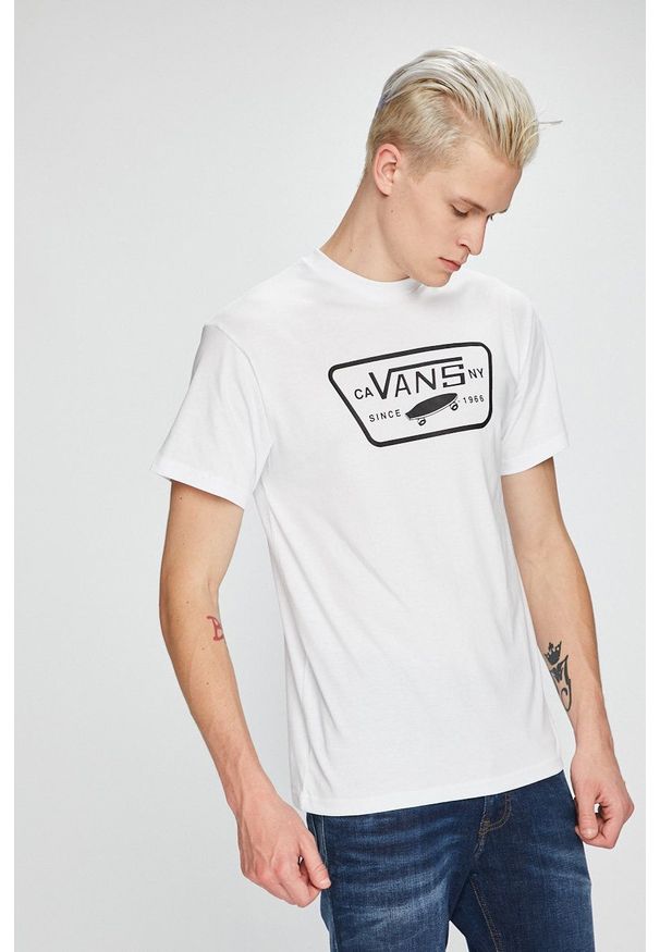 Vans - T-shirt. Okazja: na co dzień. Kolor: biały. Materiał: dzianina. Wzór: nadruk. Styl: casual