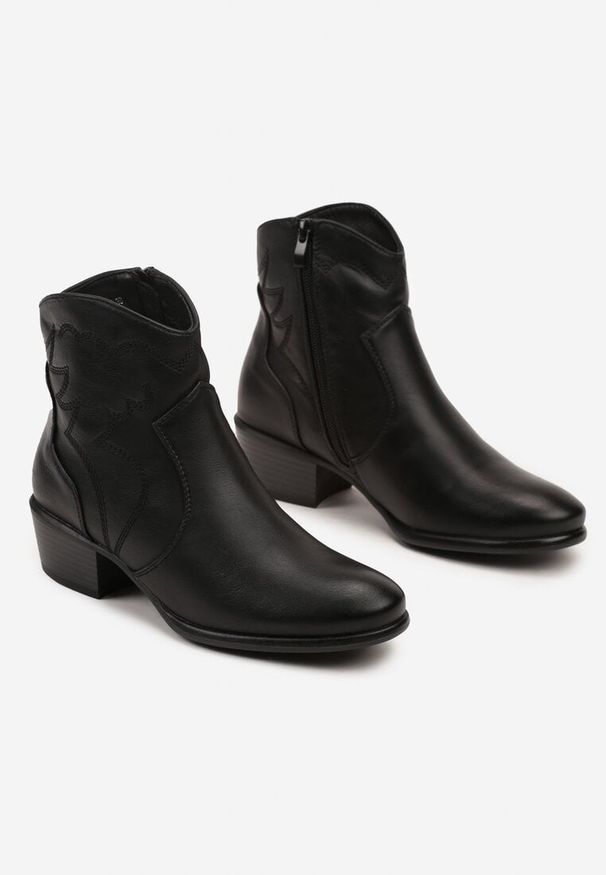 Born2be - Czarne Casualowe Botki Kowbojki na Słupku o Niskiej Cholewce Zinlavelle. Okazja: na co dzień. Kolor: czarny. Materiał: jeans, bawełna, jedwab. Szerokość cholewki: normalna. Obcas: na słupku. Styl: casual